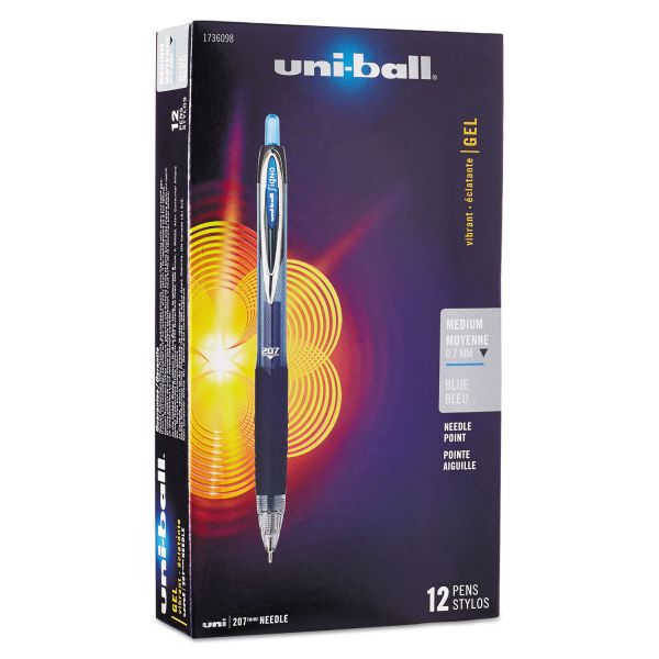 SAN1736098 uni-ball Signo 207 Roller Ball Retractable Gel Pen, Blue Ink, Medium, Dozen