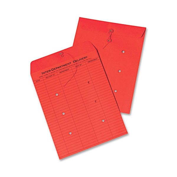 QUA63574 Quality Park Colored Paper String & Button Interoffice Envelope, 10 x 13, Red, 100/Box