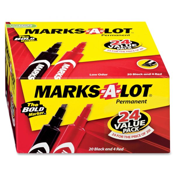 AVE98187 Avery MARK A LOT Regular Desk-Style Permanent Marker, Chisel Tip, Black, 24/Pack