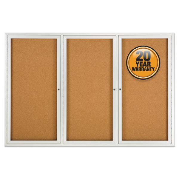 QRT2367 Quartet Enclosed Bulletin Board, Natural Cork/Fiberboard, 72 x 48, Silver Aluminum Frame