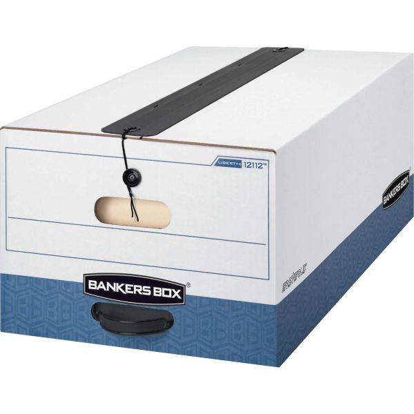 FEL12112 Bankers Box LIBERTY Plus Storage Box, Legal, String/Button, White/Blue, 12/Carton