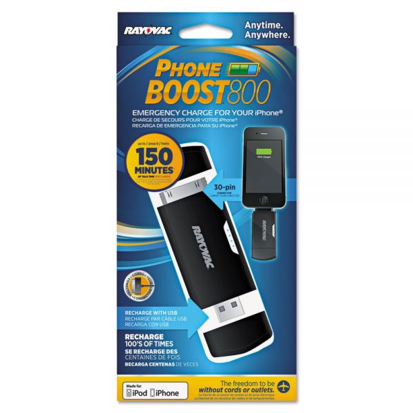 RAYPS77 Rayovac Phone Boost Charger, Apple 30-Pin, Black