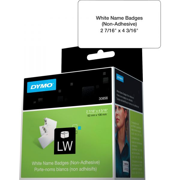 DYM30856 DYMO Name Badge Insert Labels, 2-7/16 x 4-3/16, White, 250/Box