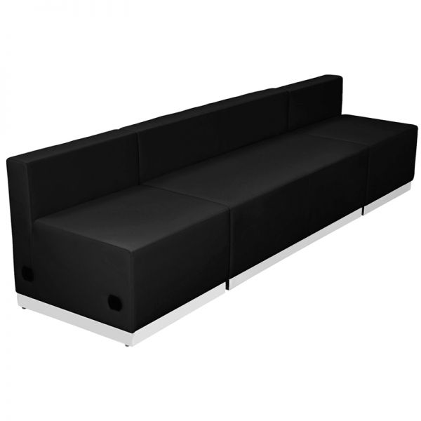 FHFZB803680SETBKGG Flash Furniture HERCULES Alon Series Black Leather Reception Configuration, 3 Pieces