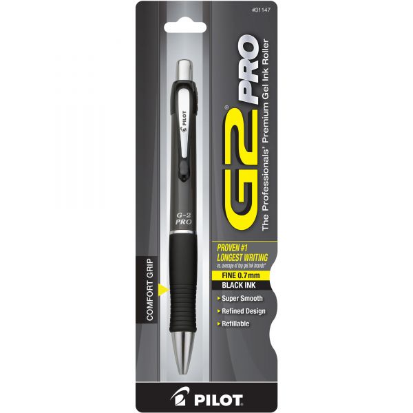 PIL31147 Pilot G2 Pro Retractable Gel Ink Pen, Refillable, Black Ink/Gray Barrel, .7mm