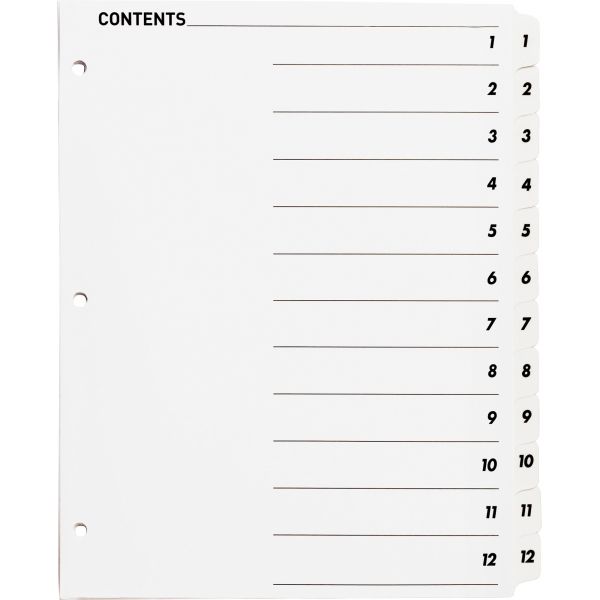 SPR05855 Sparco Quick Index 12-Tab Numbered Dividers With Table Of Contents Page
