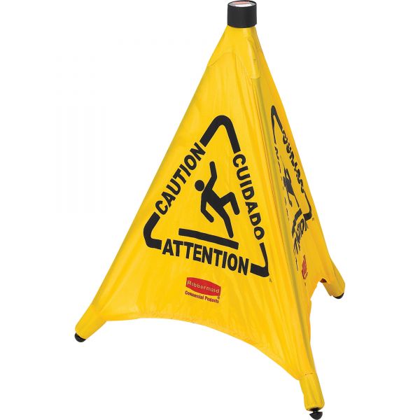 RCP9S0000YW Rubbermaid "Caution/Cuidado/Attention" 3-Sided Safety Cone