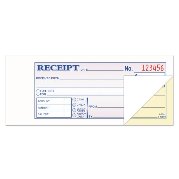 TOP46800 TOPS Money and Rent Receipt Books, 2-3/4 x 7-3/16, 2-Part Carbonless, 100 Sets/Book