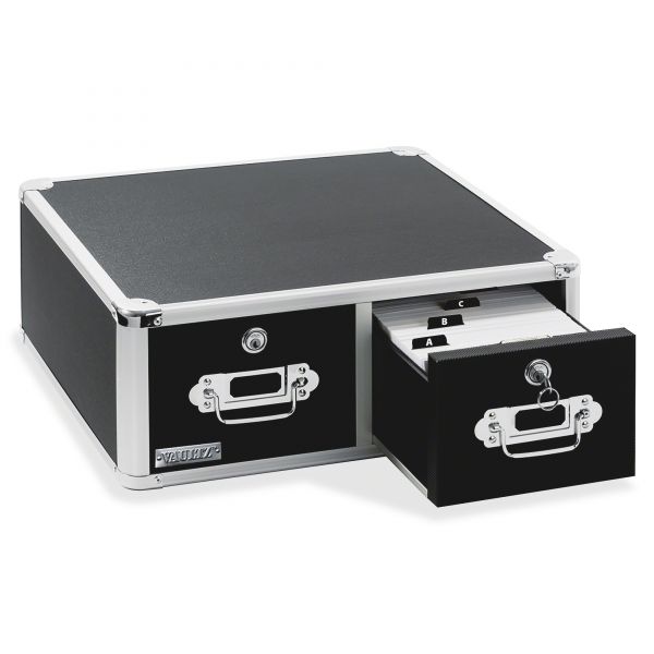 IDEVZ01395 IdeaStream Vaultz Locking 6 x 4 Two-Drawer Index Card Box, 3,000-Card Capacity, Black