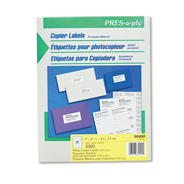 AVE30400 PRES-a-ply White Copier Address Labels, 1 x 2 13/16, 3300/Box
