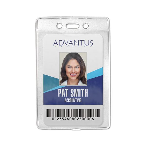 AVT75419 Advantus Security ID Badge Holder, Vertical, 3 3/8w x 4 1/4h, Clear, 50/Box