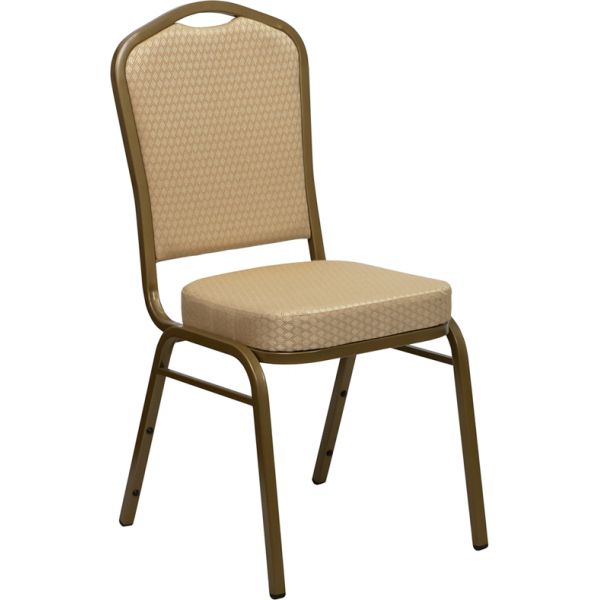 FHFFDC01ALLGOLDH20124EGG Flash Furniture HERCULES Series Crown Back Stacking Banquet Chair with Beige Patterned Fabric and 2.5'' Thick Seat - Gold Frame