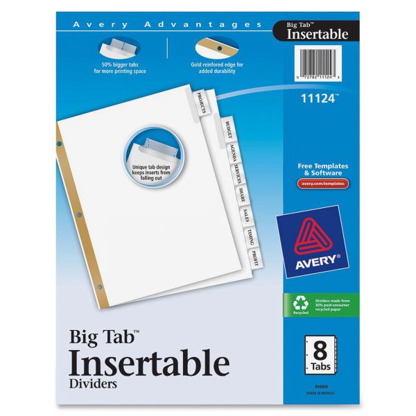 AVE11124 Avery Insertable Big Tab Dividers, 8-Tab, Clear Tab, Letter, 1 Set