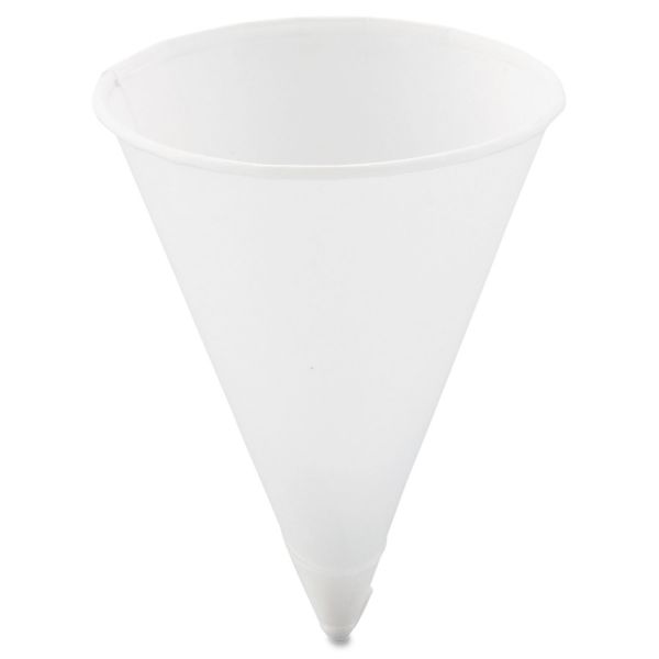 SCC4R2050 Dart Cone Water Cups, Paper, 4oz, Rolled Rim, White, 200/Bag, 25 Bags/Carton
