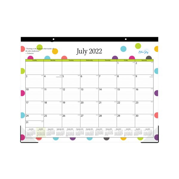 Blue Sky Monthly Academic Desk Calendar, 22" x 17", Teacher Dots, July 2022  to June 2023, 105496-A | OfficeSupply.com