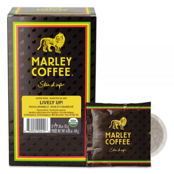 MLY02103 Marley Coffee Coffee Single Serving Pod, Lively Up, 0.34 oz, 12/Box