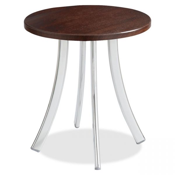 SAF5098MH Safco Decori Wood Side Table, Round, 15-3/4" Dia., 18-1/2" High, Mahogany/Silver