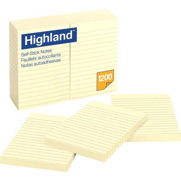 MMM6609YW Highland Self-Stick Notes, 4 x 6, Yellow, 100-Sheet