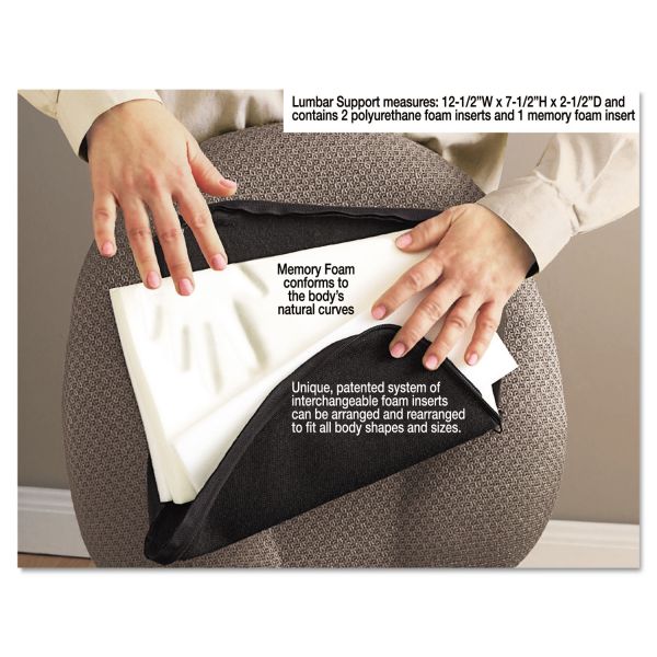 MAS92061 Master Caster Deluxe Lumbar Support Cushion w/Memory Foam, 12 1/2w x 2 1/2d x 7 1/2h, Black
