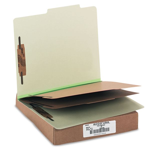 ACC15046 ACCO Pressboard 25-Pt Classification Folders, Letter, 6-Section, Leaf Green, 10/Box