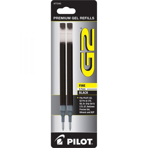 PIL77240 Pilot Refill for G2 Gel, Dr. Grip Gel/Ltd, ExecuGel G6, Q7, Fine Tip, Black, 2/Pack