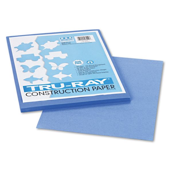 PAC103022 Pacon Tru-Ray Construction Paper, 76 lbs., 9 x 12, Blue, 50 Sheets/Pack