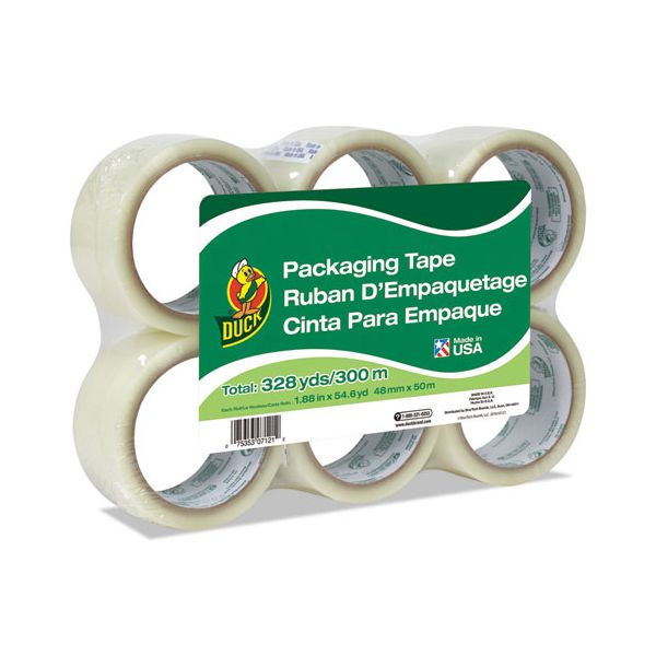 DUC240053 Duck Commercial Grade Packaging Tape, 2" x 22, 1.88" x 55 yds, Clear, 3" Core, 6/Pack