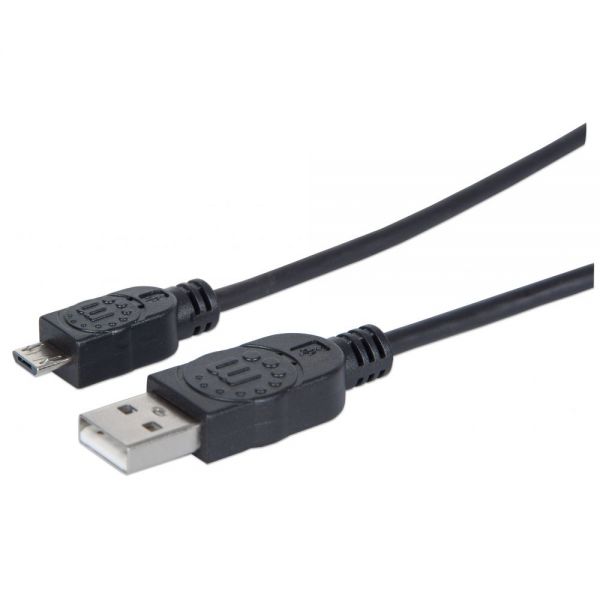 SYNX3744490 Manhattan Hi-Speed USB 2.0 A Male to Micro-B Male Device Cable, 1.5', Black