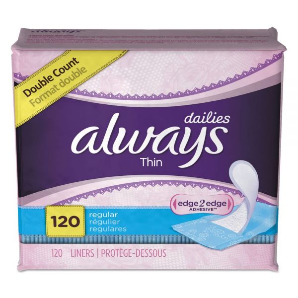 PGC10796PK Always Dailies Thin Liners, Regular, 120/Pack