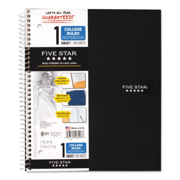 MEA06206 Five Star Wirebound Notebook, College Rule, 11 x 8 1/2, 100 Sheets, Assorted