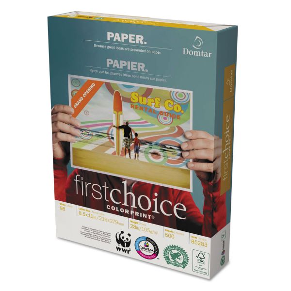 DMR85283 Domtar ColorPrint Premium Paper, 98 Brightness, 28 lb, 8 1/2 x11, White, 500 Sheets/Ream