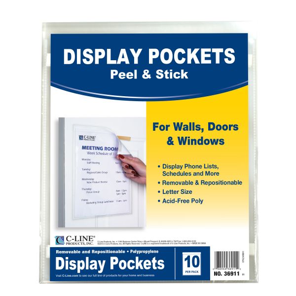 CLI36911 C-Line Display Pockets, 8 1/2" x 11", Polypropylene, 10/Pack