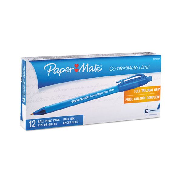 PAP6310187 Paper Mate ComfortMate Ultra RT Ballpoint Retractable Pen, Blue Ink, Medium, Dozen