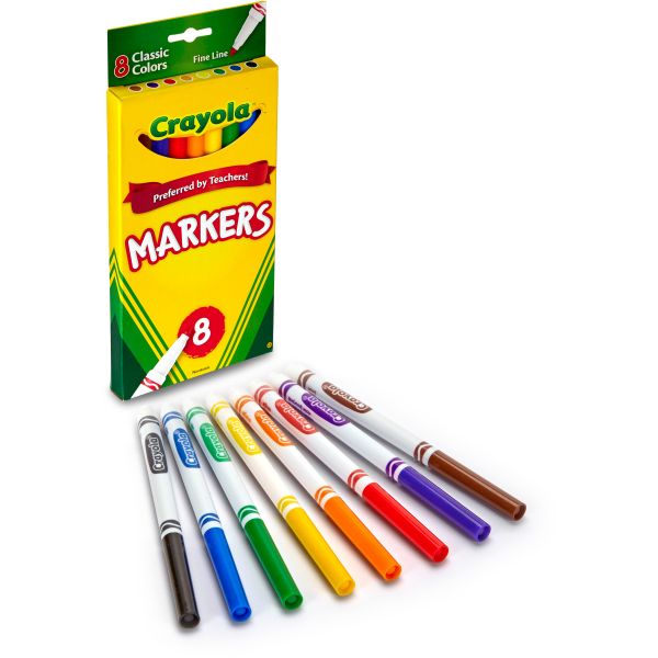 CYO587709 Crayola Non-Washable Markers, Fine Point, Classic Colors, 8/Set