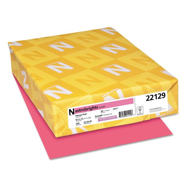 WAU22129 Astrobrights Color Cardstock, 65lb, 8 1/2 x 11, Plasma Pink, 250 Sheets