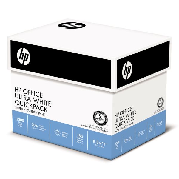 HEW112103 HP Office Ultra-White Paper, 92 Brightness, 20 lb, 8 1/2 x 11, Ultra White, 2500 Sheets/Carton