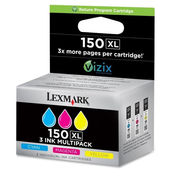 LEX14N1807 Lexmark 150XL High-Yield Cyan/Magenta/Yellow Ink Cartridges (14N1807)