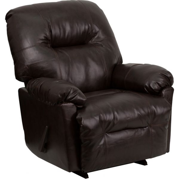 FHFAMC93509075GG Flash Furniture Contemporary Bentley Brown Leather Chaise Rocker Recliner