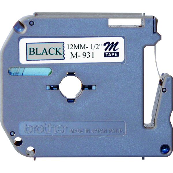 BRTM931 Brother P-Touch M Series Tape Cartridge for P-Touch Labelers, 1/2"w, Black on Silver