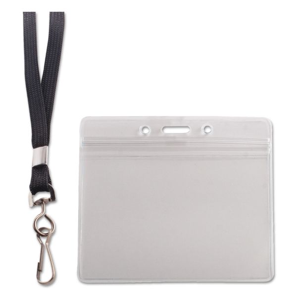 AVT91132 Advantus Resealable ID Badge Holder, Lanyard, Horizontal, 3 3/4 x 2 5/8, Clear, 20/Pack