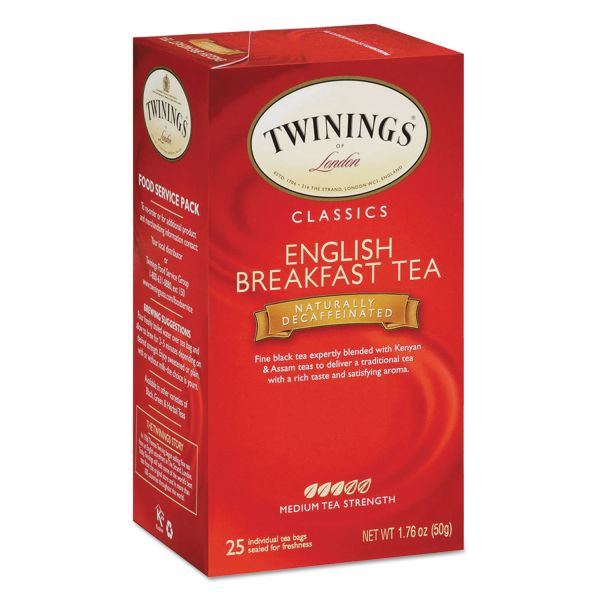 TWG09182 TWININGS Tea Bags, English Breakfast Decaf, 1.76 oz, 25/Box