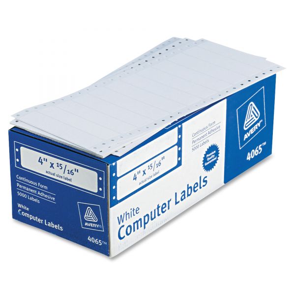 AVE4065 Avery Dot Matrix Mailing Labels, 1 Across, 15/16 x 4, White, 5000/Box