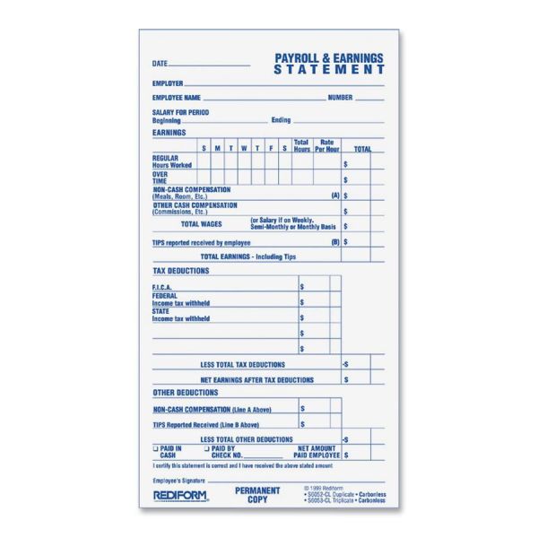 REDS6052CL Rediform 2-part Individual Time/Payroll Records