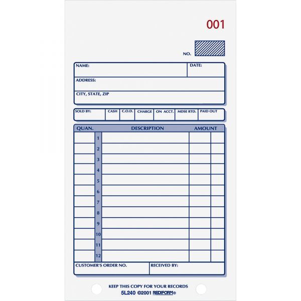 RED5L240 Rediform Sales Book, 3-5/8 x 6 3/8, Carbonless Duplicate, 50 Sets/Book