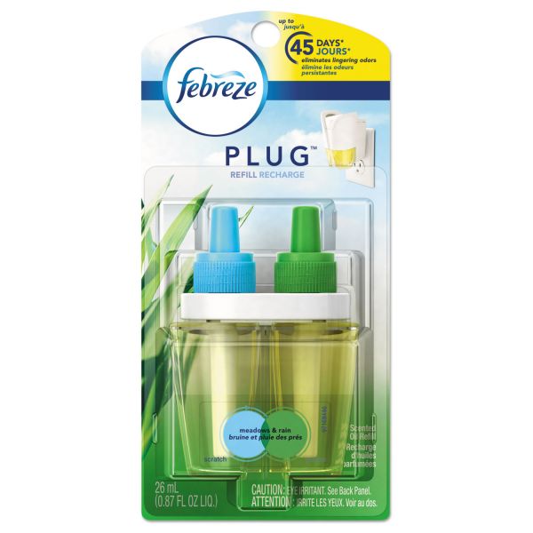 PGC45541 Febreze PLUG Air Freshener Refills, Meadows & Rain, 0.87 oz Refill, 8/Carton