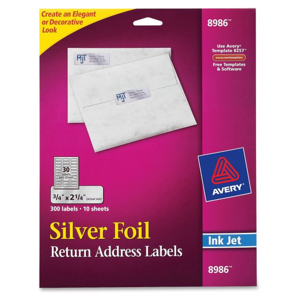 AVE8986 Avery Foil Mailing Labels, 3/4 x 2 1/4, Silver, 300/Pack