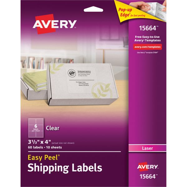 AVE15664 Avery 15664 Easy Peel Clear Shipping Labels