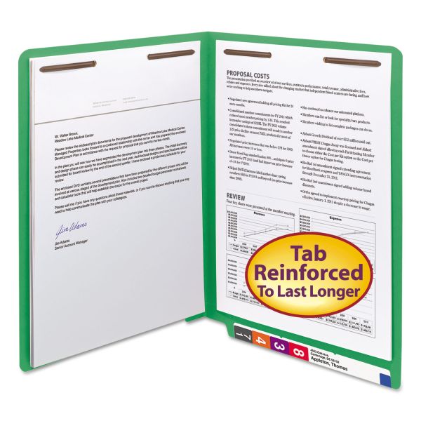 SMD25140 Smead Two-Inch Capacity Fastener Folders, Straight Tab, Letter, Green, 50/Box