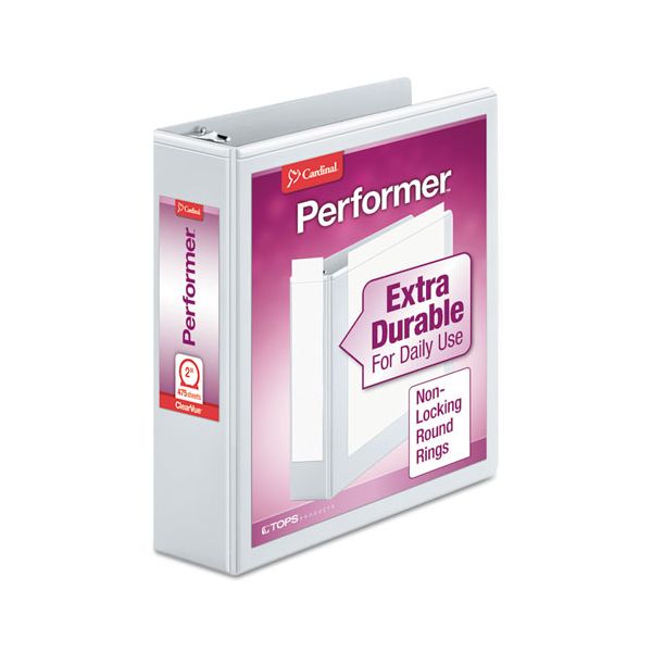 CRD67424 Cardinal Select Non-Stick ClearVue 3-Ring View Binder, 2" Capacity, Round Ring, White