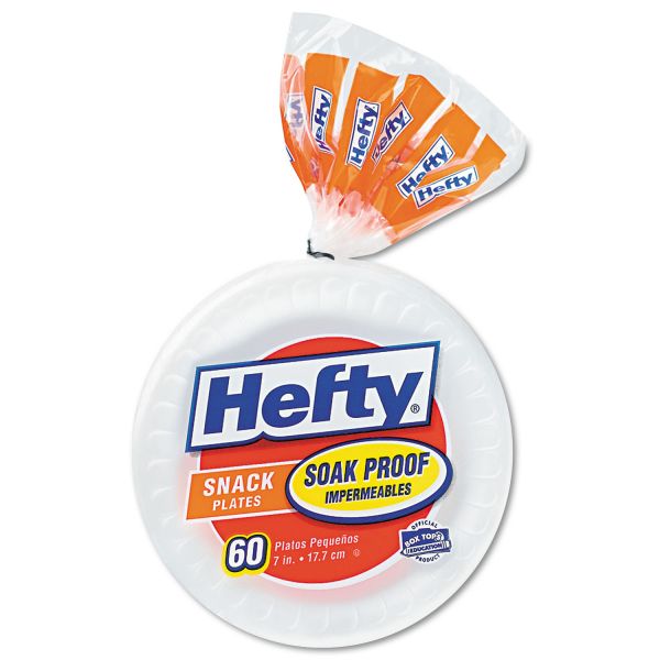 RFPD20768 Hefty Soak Proof Tableware, Foam Plates, 7" dia, 60/Pack